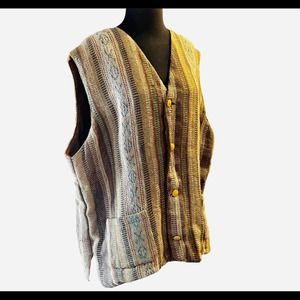 Vtg The J. Peterman Company Burlap Striped Boho Hippie Southwestern Vest